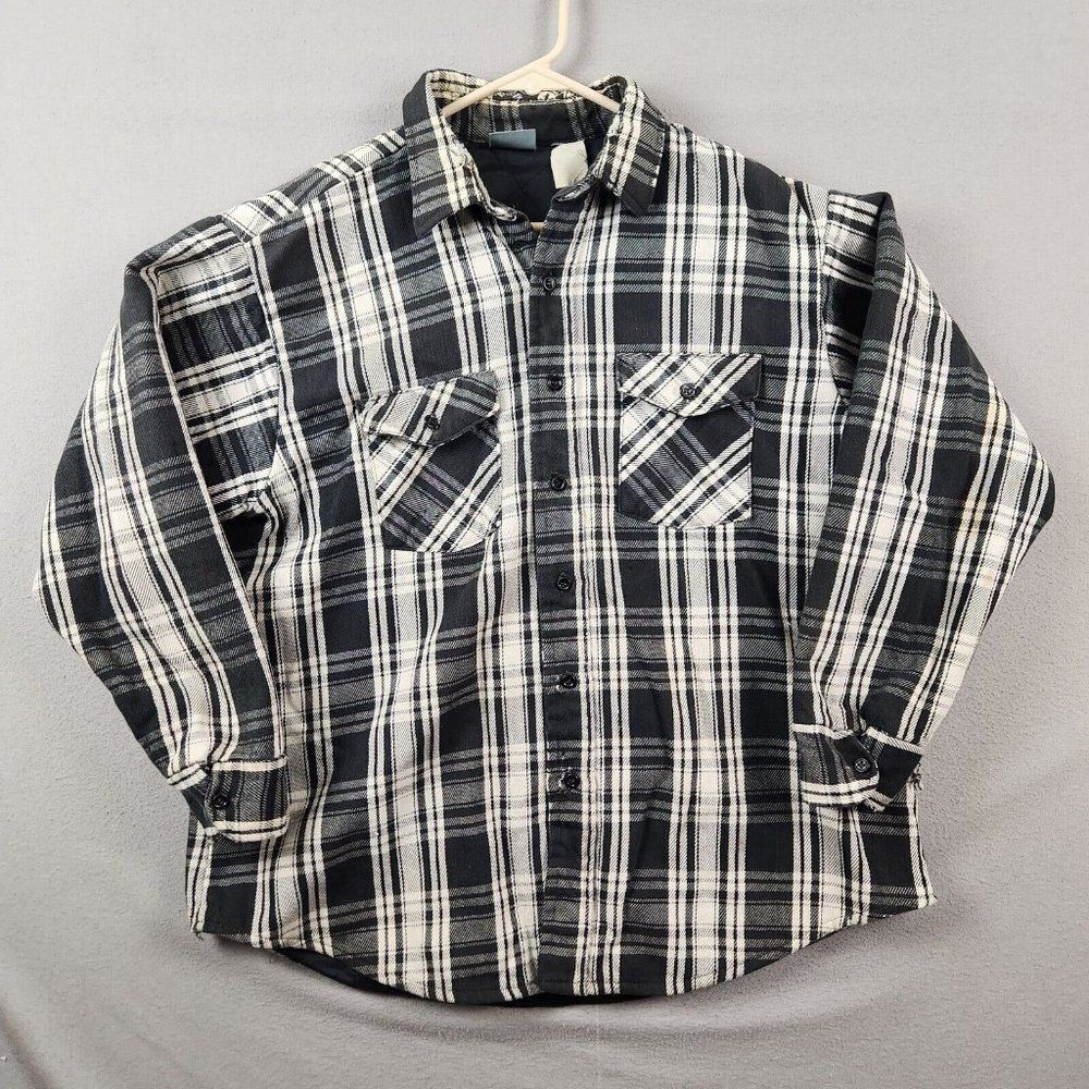 Vtg Ozark Wilderness Flannel Insulated Shirt Plaid Quilted Made in USA Size XL